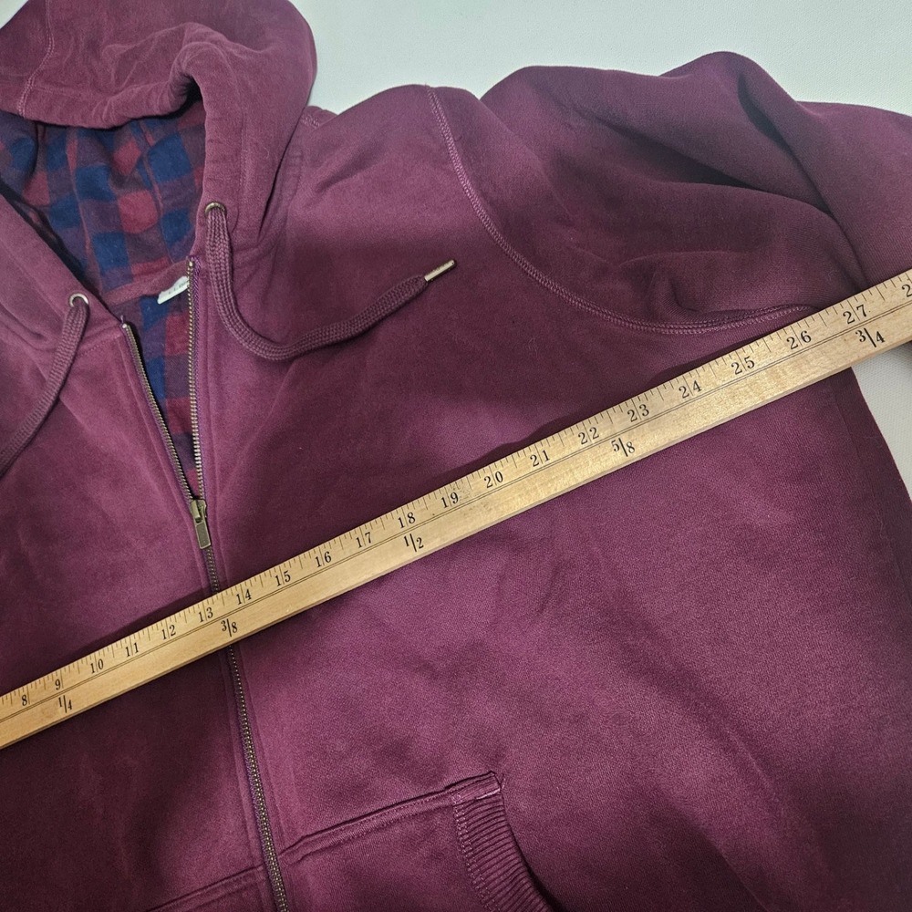 LL Bean Mens 3X Plus Flannel Lined Full Zip Hoodie Burgundy Plaid Hooded Jacket - Picture 3 of 7